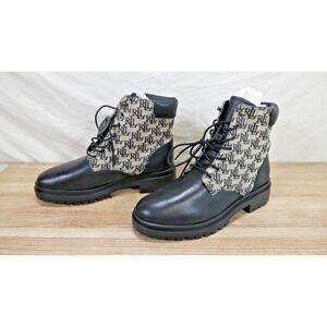 New Ralph Lauren Women's Carlee Leather Combat & Lace up Boots Logo Black 9.5